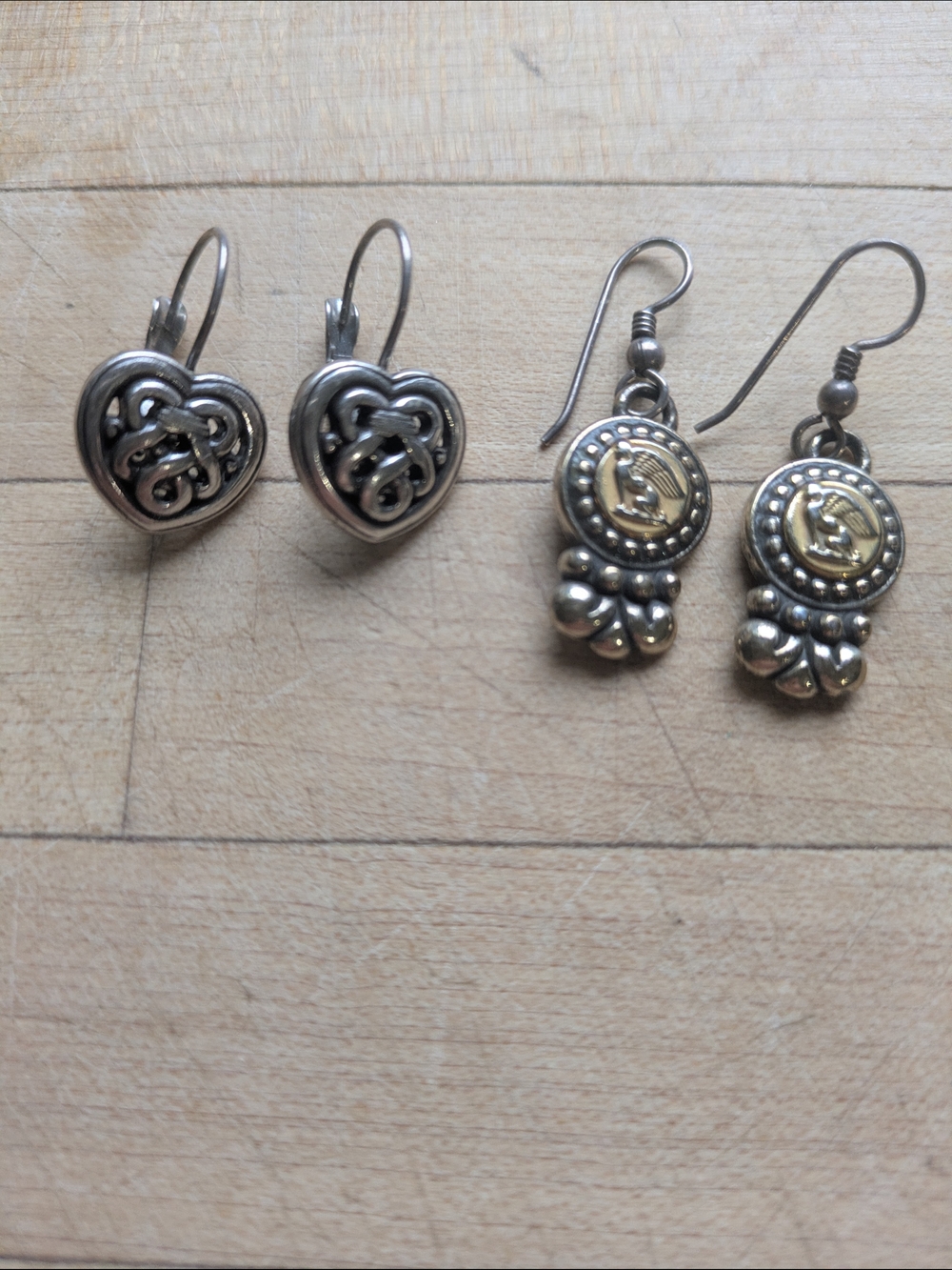 Brighton Silver-Tone Heart and Medallion Earrings (Silver, Gold Accents)